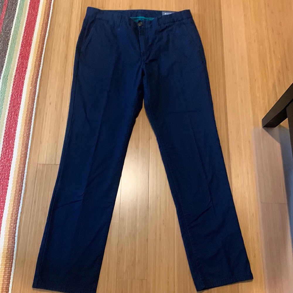 Bonobos navy classic pants with plaid lined pockets